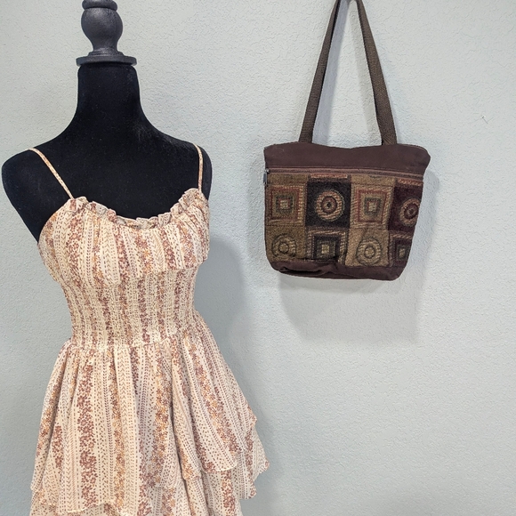 Vintage Woven Tapestry Tote Bag | Brown Earth Tones | Made in USA - Picture 2 of 11